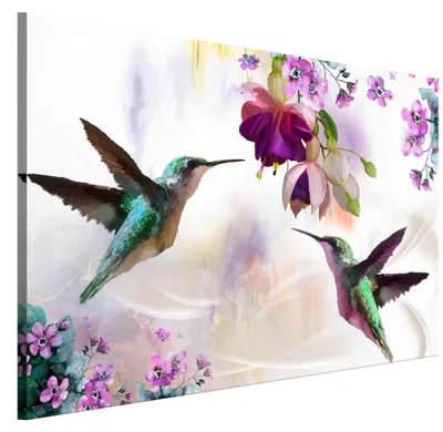 Produktbild von LUMASOUL Leinwand Bilder 1-teilig - Leinwandbild Blumen Motiv - Wandbilder Holzrahmen und Webstuhl Wohnzimmer und Schlafzimmer - Bilder 90x60 cm Vogel 03
