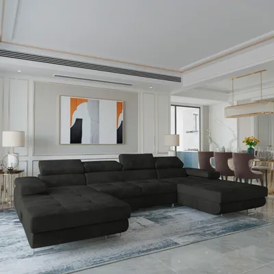Produktbild von Masseno Ecksofa LYKKE mit Schlaffunktion U-Form, Sofa mit Bettkasten, Wohnzimmersofa, Couch, Soffa, Bettsofa, Couchgarnitur- Schwarz, MONOLITH 95