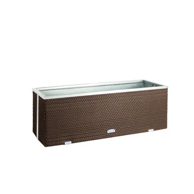 Produktbild von Rattan-Pflanzkübel mit Alubeschlägen Braun 98 x 25 x 34 cm