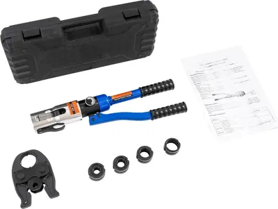 Zdjęcie produktu dla Hydrauliczne szczypce zaciskowe - Narzędzie do zaciskania - Siła nacisku 10 t - Głowica obrotowa 360° - U16-U32 16-32 mm - Skok 20 mm - Do montażu/konserwacji rur - Niebieski
