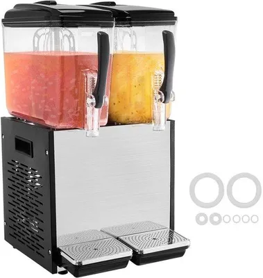 Produktbild von Kommersielle Getränkedispenser, 2 x 12 L Tanks, Saftdispenser, 286 W, Stahlschalenfähigkeit bis -7/12 °C, Ideal für Restaurants, Bars und Feiern