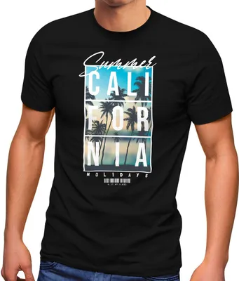 Produktbild von Herren T-Shirt Summer California Holidays Sommer Palmen Foto Print Aufdruck Schrfitzug Fashion Streetstyle Neverless® schwarz 3XL