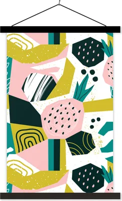 Produktbild von MuchoWow® Textilposter Rosa - Blau - Schwarz - Muster 120x180 cm mit schwarzem Rahmen - Fotos
