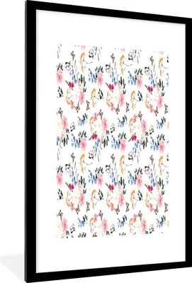 Produktbild von MuchoWow® MuchoWow® Gerahmtes Poster Blumen - Muster - Pastell 60x90 cm - Poster mit zchwarzem Bilderrahmen - Dekoration - Wandposter Wohnzimmer - Hochwertig