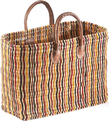 Obrázok produktu pre Kobolo taška taška z morskej trávy košík taška plážová taška - kožená rukoväť -farebná hnedá- shopper nákupná taška kabelka rukoväť taška cez rameno voľný čas dámy