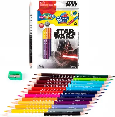 Produktbild von Dreieckige Buntstifte 12 Stück 24 Farben + Anspitzer Colorino Kids Star Wars
