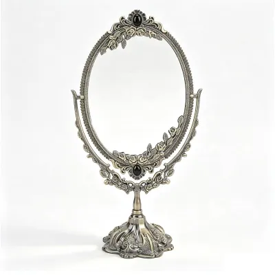 Ovaler Tischspiegel doppelseitig Vintage Metall 15 x 12 x 29 cm