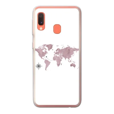 Produktbild von MuchoWow® Handyhülle Schutzhülle Hülle für Samsung Galaxy A20e Weltkarte - Rosa - Flugzeug Silikon Softcase Handy Hülle - Abdeckung