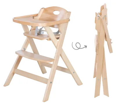 Produktbild von roba Klapphochstuhl mit Essbrett - Baby Hochstuhl platzsparend klappbar - Kinderhochstuhl mit 3 Punkte Gurt - ab 6 Monaten - Holz natur