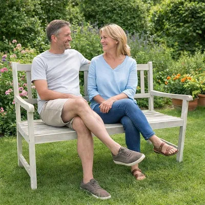 Produktbild von Gartenbank Sitzbank Bank Holzbank Parkbank 2-Sitzer Akazienholz Weiß lasiert
