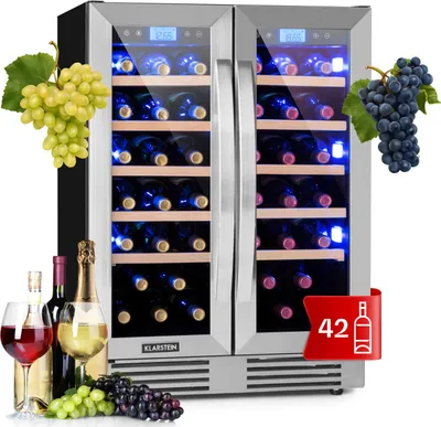 Zdjęcie produktu dla KlarsteinVinovilla Duo 42, chłodziarka do wina, 2 strefy, 126 l, 42 butelki, 3 kolory, szklane drzwi