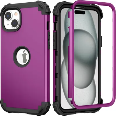 Produktbild von iPhone 15 Hülle, 3 in 1 Hybrid PC TPU Stossfest Robust Schutzhülle für iPhone 15 Lila