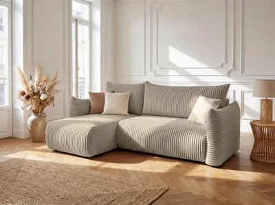 Produktbild von Ecksofa Schlafsofa MAILAND XS in Stoff Taupe Ottomane Links