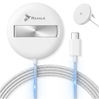 Produktbild von REAGLE MagSafe Qi2 Ladegerät Induktive Ladestation 15W Magnet Wireless Charger Kabelloses Ladepad Kompatibel mit Samsung Galaxy iPhone AirPods Weiß