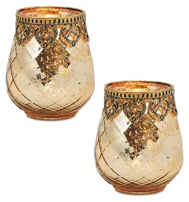 Produktbild von Vintage Kerzengläser Set Outdoor Windlicht Laternen gold 10 cm