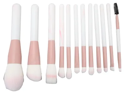Produktbild von 12-teiliges Make-up-Pinselset, synthetische Kosmetikpinsel aus Kunstfasern mit weichen Borsten, rosa