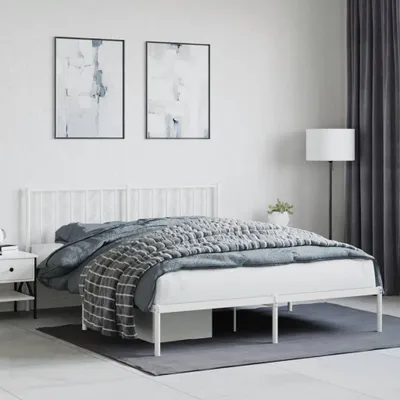 Produktbild von Bettgestell mit Kopfteil Metall Weiß 160x200 cm , Klassische Betten 2024 Neu