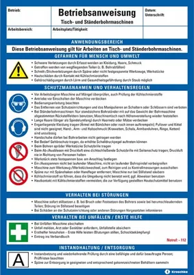 Produktbild von Dreifke® Maschinenbetriebsanweisung Tisch- und Ständerbohrmaschinen, Kunststo...