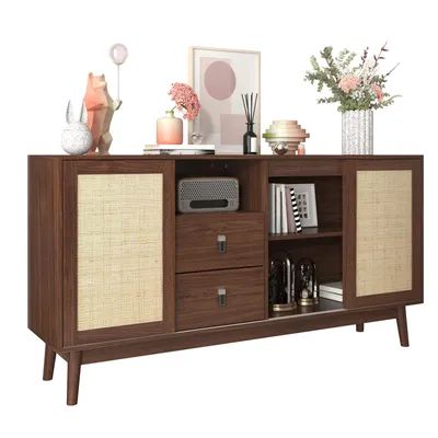 Immagine prodotto di Fortuna Lai credenza da soggiorno con 2 ante e 2 cassetti mobili contenitori, sala da pranzo con ante in rattan