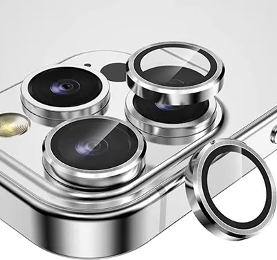 Close-up view of multiple camera lens protectors for a smartphone, with one protector shown separately.
