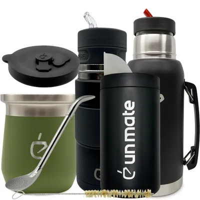 Immagine prodotto di Set da viaggio yerba mate 7 in 1 Un Mate Termolid DualFlow PRO Forest Green – tazza 230 ml, Matelisto 500 ml e borraccia 1 L