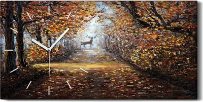 Produktbild von Dekor Leinwand Uhr Wandbilder Geräuschlos Kunstdruck 60x30 Hirsch im Park - weiße Hände