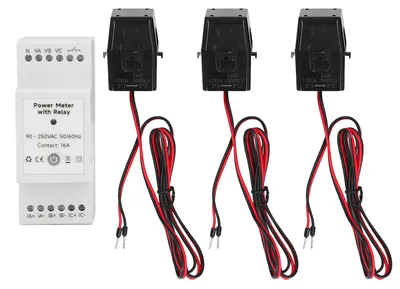 Obrázek produktu pro WiFi monitor spotřeby energie, třífázové čtyřvodičové inteligentní ovládání přes aplikaci, měřič spotřeby energie s relé a svorkou 3×120 A, transformátor proudu 90–250 V střídavého proudu