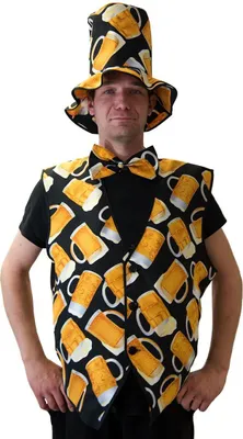 Herren Bier Kostüm Weste mit Bierprint inkl. Hut und Fliege Gr. 54-58 JGA Männertag Mottoparty Fasching Karneval