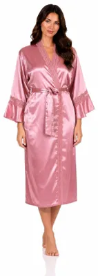 Immagine prodotto di Accappatoio in raso Damen, stile kimono con pizzo effetto seta, casa, color rosa antico, taglia L/40