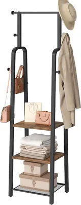 Image de Porte-manteau autoportant - Étagère à vêtements avec barre - Rangement de vêtements - Avec 3 étagères