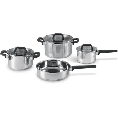 Obrázek produktu pro LAMART LT1119 Nádobí set 7ks, prvotřídní nerezavějící ocel, nerez/sklo, Ø 16 cm,výška 9 cm; Ø 20 cm, výška 11 cm;Ø 24 cm, výška 13 cm;  Ø 24 cm, výška 6 cm, stříbrná