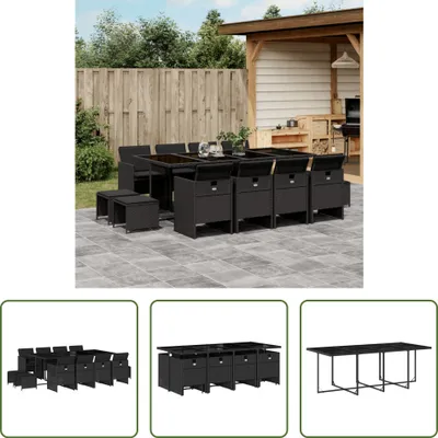 Produktbild von The Living Store 13-tlg. Garten-Essgruppe mit Kissen Schwarz Poly Rattan