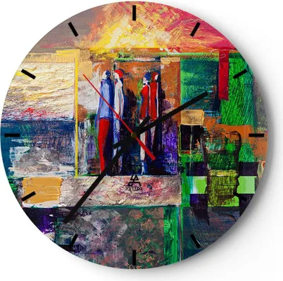 Produktbild von Wanduhr - Rund - Glasuhr - Abstraktion modern - 30x30cm - Schleichendes Uhrwerk - Lautlos - zum Aufhängen bereit - Dekoration Modern - Wanddekoration aus Glas - C3AR30x30-3670