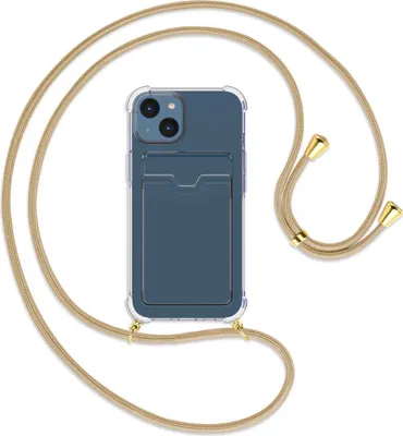 Produktbild von Handykette Backcover-Schutzhülle mit Band (Metall goldfarben) für Apple iPhone 14 (6.1'') - caramel