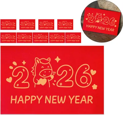 Produktbild von Chinesische Neujahrskarten Jahr des Pferdes 2026 (10er-Pack, 10×15 cm) mit roten Umschlägen – Perfekte Grußkarten & Silvester-Partyzubehör