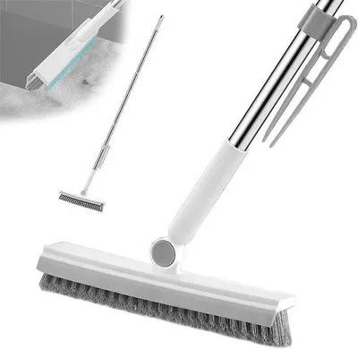 Produktbild von Fussbürste mit langem Stiel - Schrubber und Fliesenbürste - grau - 3 Stücke - für Bad und Küche Schrubber mit Stiel