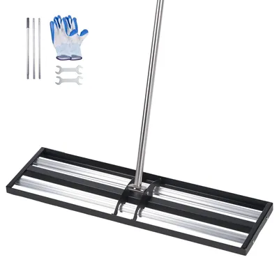 Produktbild von Rasenrakel - Rasennivellierer / Nivellierrechen - Kopf 25,5 x 91,5 cm - Verstellbarer Stiel 213 cm - Mit Handschuhen - Für Gärten & Golfplätze