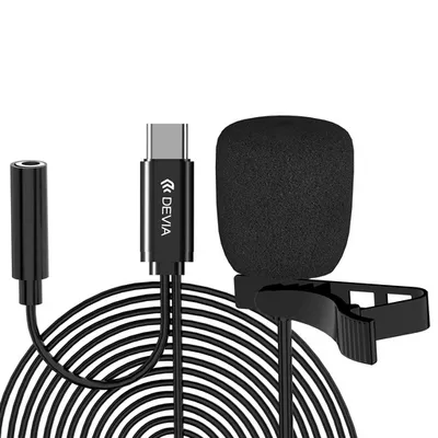 Immagine prodotto di Microfono professionale per iPhone, iPad - Microfono cablato Devia - Con jack per cuffie - Connettore Lightning - Cavo da 1,5 metri - Nero