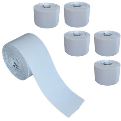 Produktbild von 6 Rollen - Tapefactory24 Getting Started Kinesiologie Tape 5cm x 5m - weiß, Tapes Taping Klebeband Tapeverband Bandage wasserfest