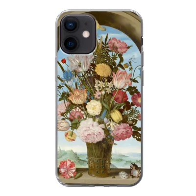 Produktbild von MuchoWow® Handyhülle Schutzhülle Hülle für iPhone 12 Vase mit Blumen in einem Fenster - Gemälde von Ambrosius Bosschaert dem Älteren Silikon Softcase Handy Hülle - Schutzhülle