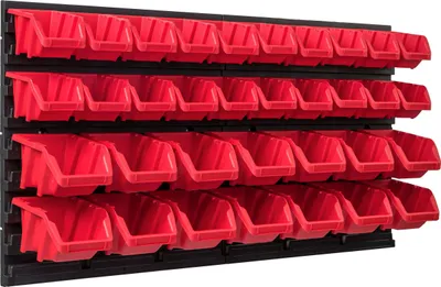 Produktbild von Lagersystem Werkstattregal | 78 x 39 cm | 34 stck. Box | Wandregal mit Stapelboxen - Wandplatten Extra Starke Schüttenregal Warkzeuglochwand Lagerregal Garage Regal
