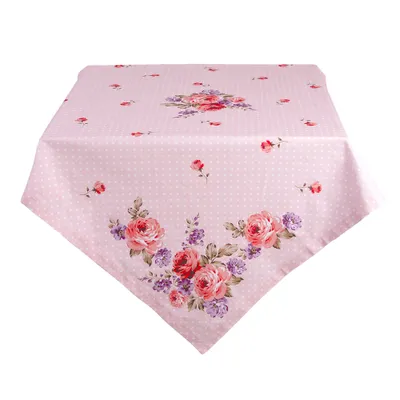 Produktbild von Clayre & Eef Tischdecke 100x100 cm Rosa Violett Baumwolle Rosen