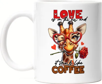 Produktbild von Love is in the air and it smells like coffee Tasse Weiß lustiger Spruch Liebe Kaffee Giraffe