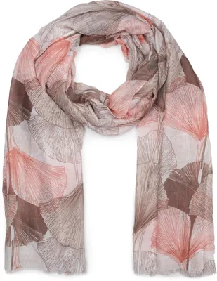 Produktbild von styleBREAKER Damen Schal mit farbigem Ginkgo Leaves Blätter Muster Print und kurzen Fransen, leichtes Tuch, Stola 01016208