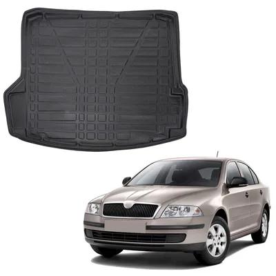 Produktbild von SCOUTT | Kofferraumwanne Laderaumwanne Kompatibel mit Skoda Octavia 2 Hatchback / Sedan 2004-2012, mit Hoher Rand, Kofferraum-Schutzmatte, Geriffelt, Aufrollbar, Schwarz