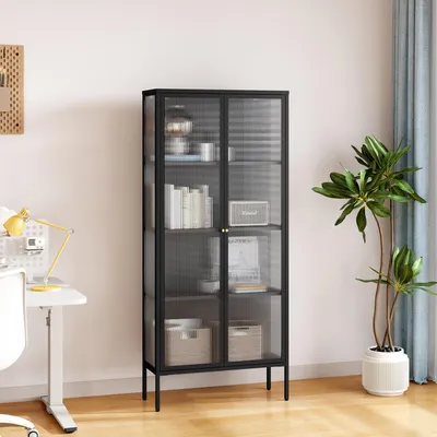Produktbild von Vitrinenschrank 'Vinterhavn' mit 2 Türen 180 x 80 x 35 cm Stahl Schwarz