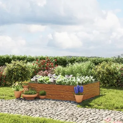 Image de GFP Aluminium Carré potager surélevé HALFSIZE - Bac de jardin stable et peu encombrant en aspect bois - 150 x 119 x 39 cm