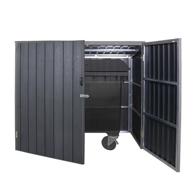 Immagine prodotto di Coperchio per cestino HWC-J29, contenitore per contenitori per rifiuti 660-1100L, metallo WPC 172x213x160cm ~ grigio
