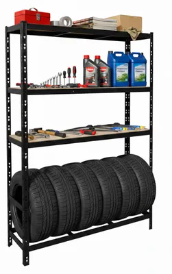 Immagine prodotto di Scaffale per pneumatici Relaxdays per 6 pneumatici, A x L x P 180 x 120 x 40 cm, 600 kg, acciaio, sistema a incastro, scaffale per pneumatici da officina, nero