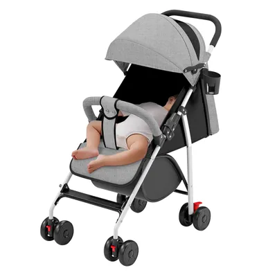 Produktbild von Kinderwagen Buggy Kinderbuggy klappbar Liegebuggy Sportwagen mit 5-Punkt-Sicherheitsgurt für Neugeborene Inkl. Moskitonetz und Matte Grau